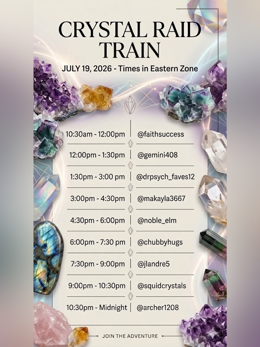 Crystals All Day Times